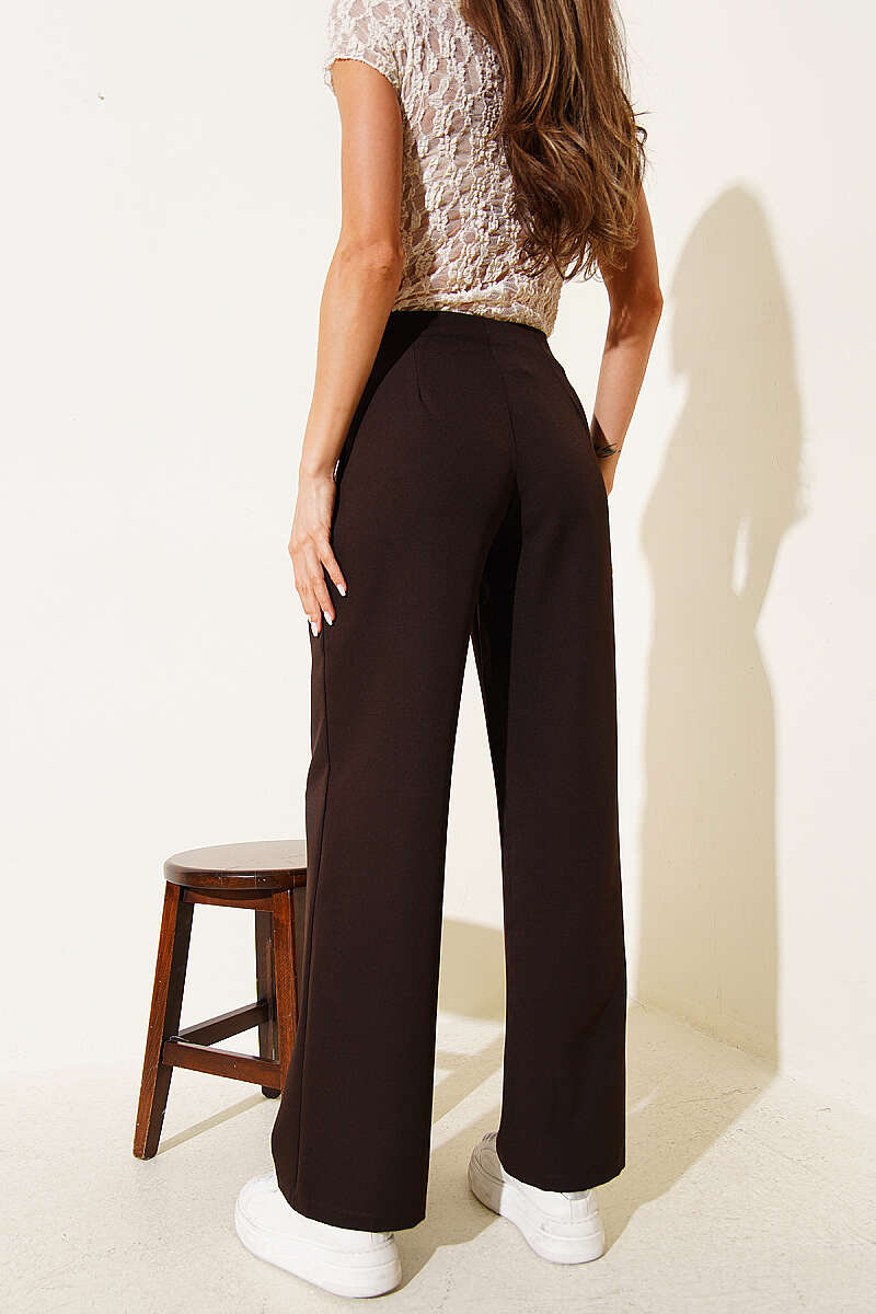 Zip Trousers with Button Detail - Brown