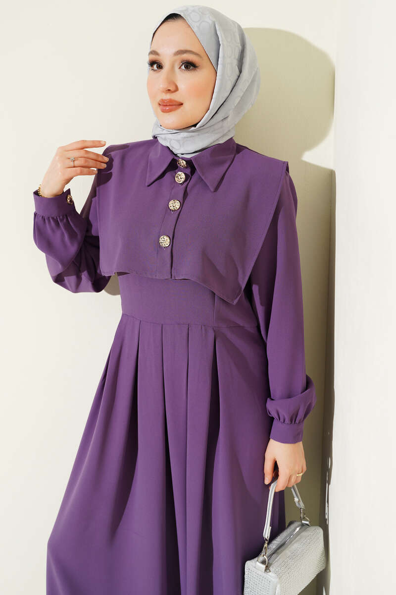 Pinafore Dress with Button Detail - Lilac