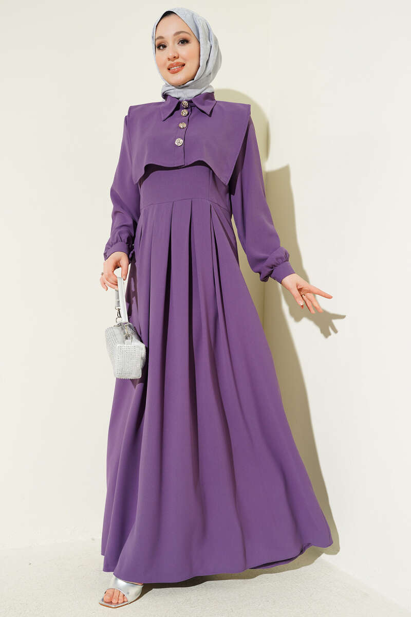 Pinafore Dress with Button Detail - Lilac