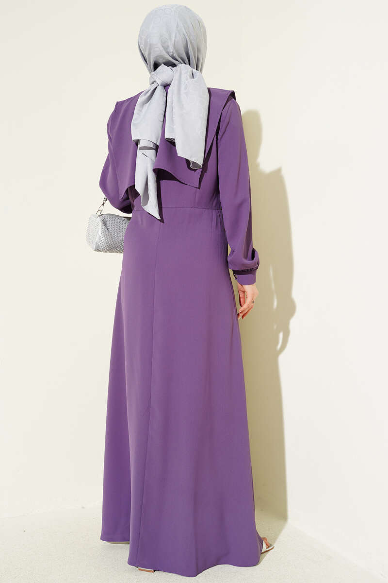 Pinafore Dress with Button Detail - Lilac