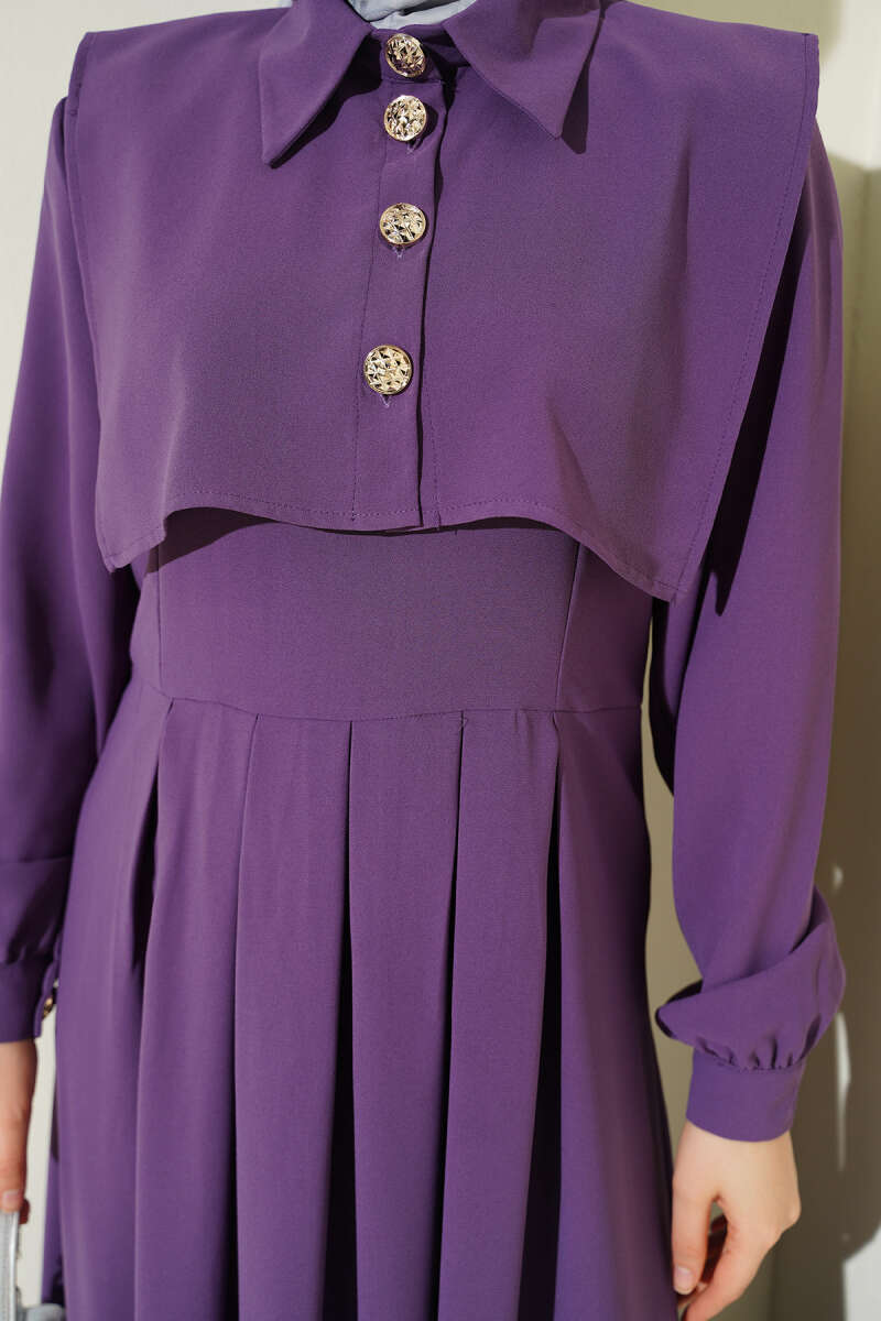 Pinafore Dress with Button Detail - Lilac