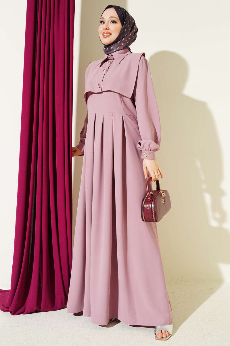 Pinafore Dress with Button Detail - Powder