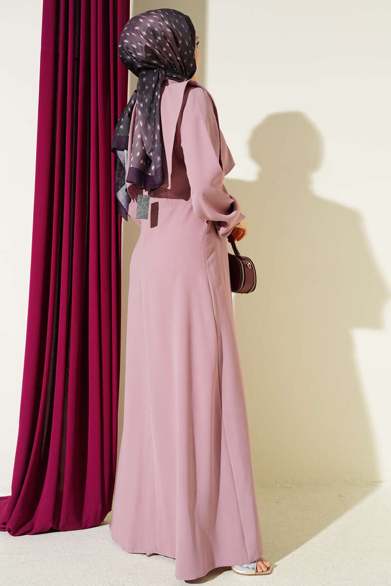Pinafore Dress with Button Detail - Powder