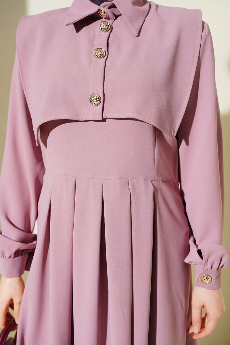 Pinafore Dress with Button Detail - Powder