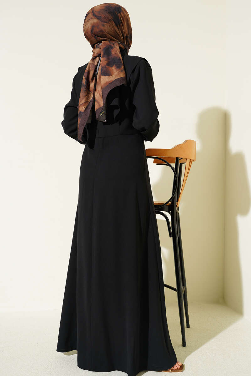 Pinafore Dress with Button Detail - Black