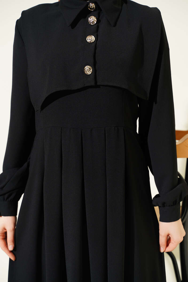 Pinafore Dress with Button Detail - Black