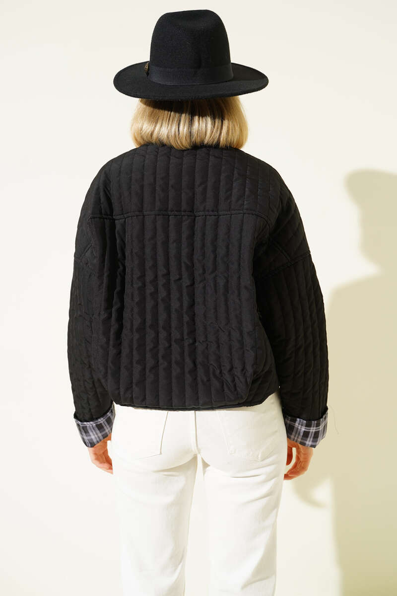 Quilted Jacket with Button Detail - Black