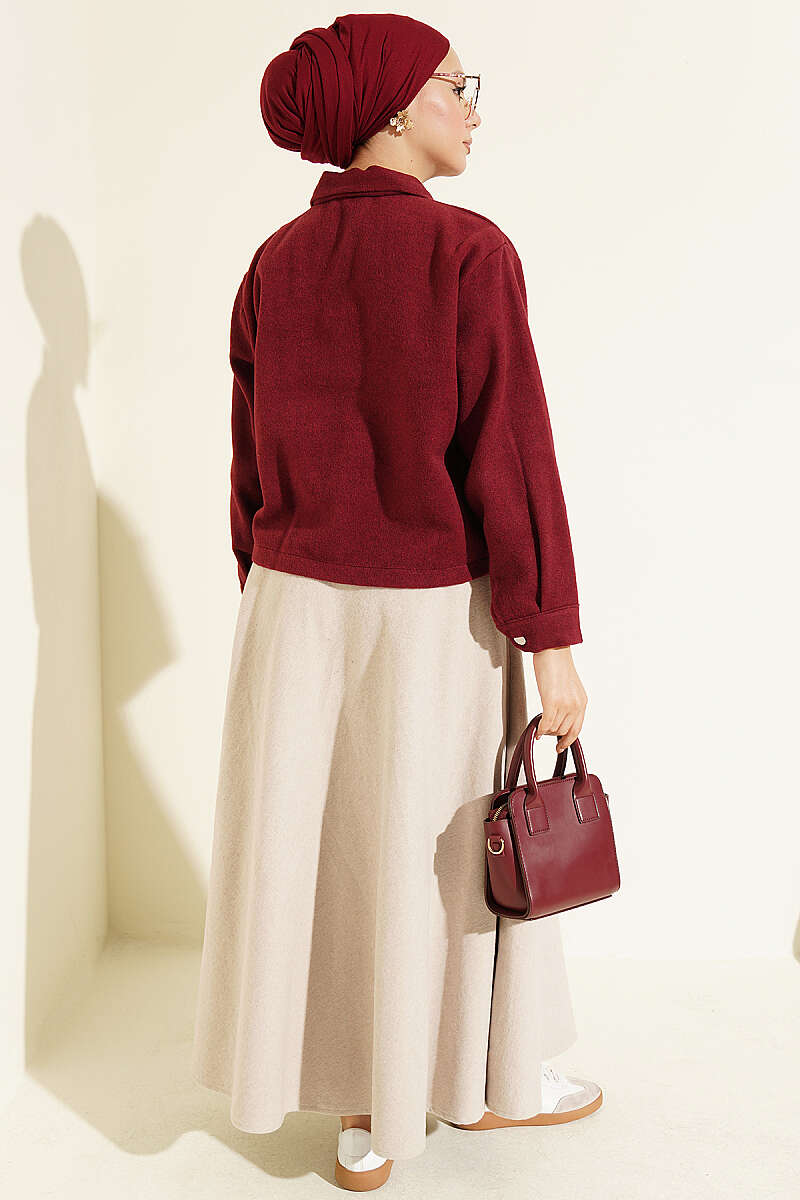 Short Felt Jacket with Button Detail - Burgundy
