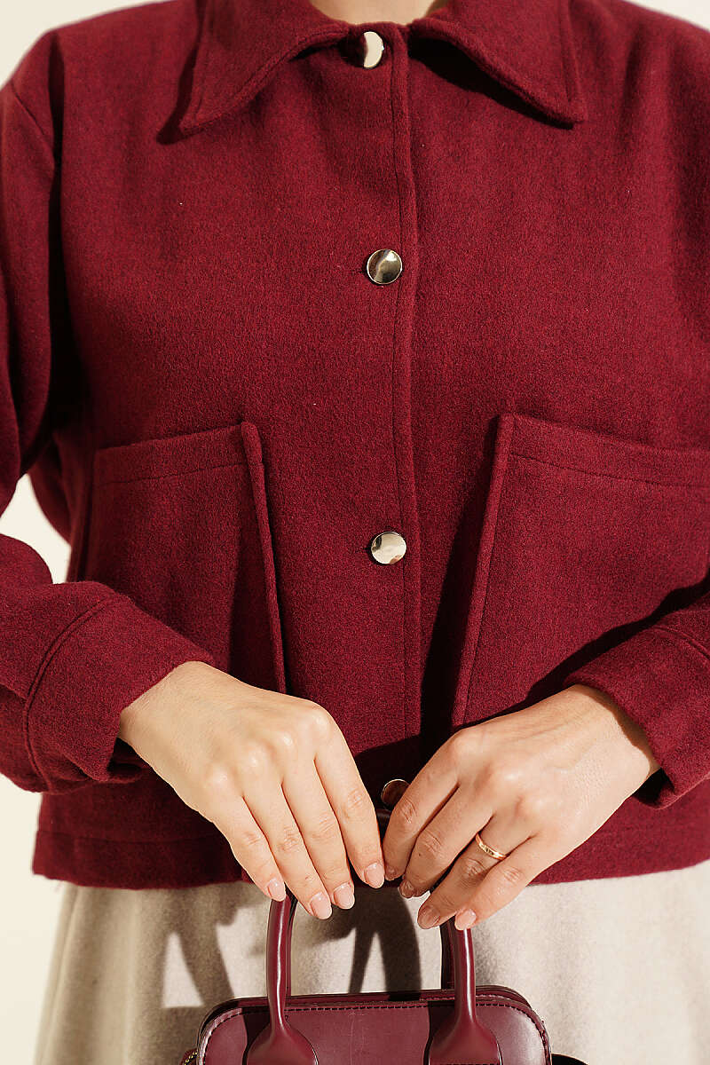 Short Felt Jacket with Button Detail - Burgundy