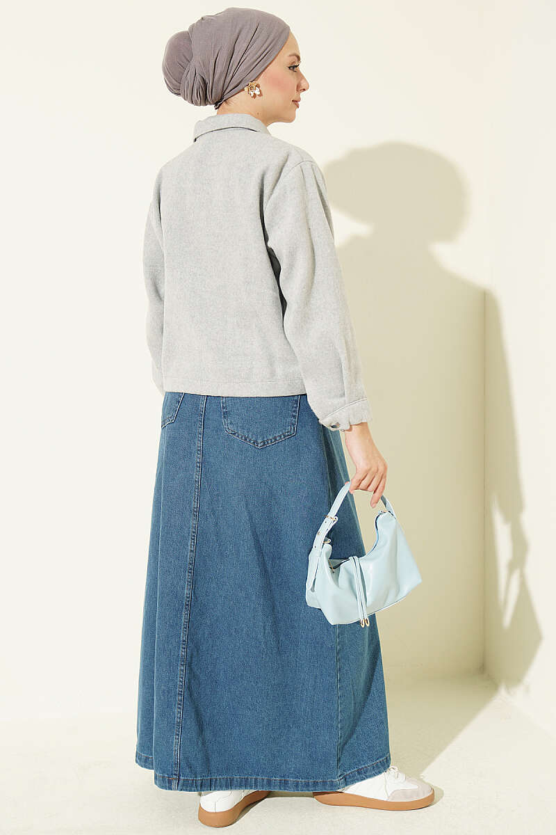 Short Felt Jacket with Button Detail - Grey