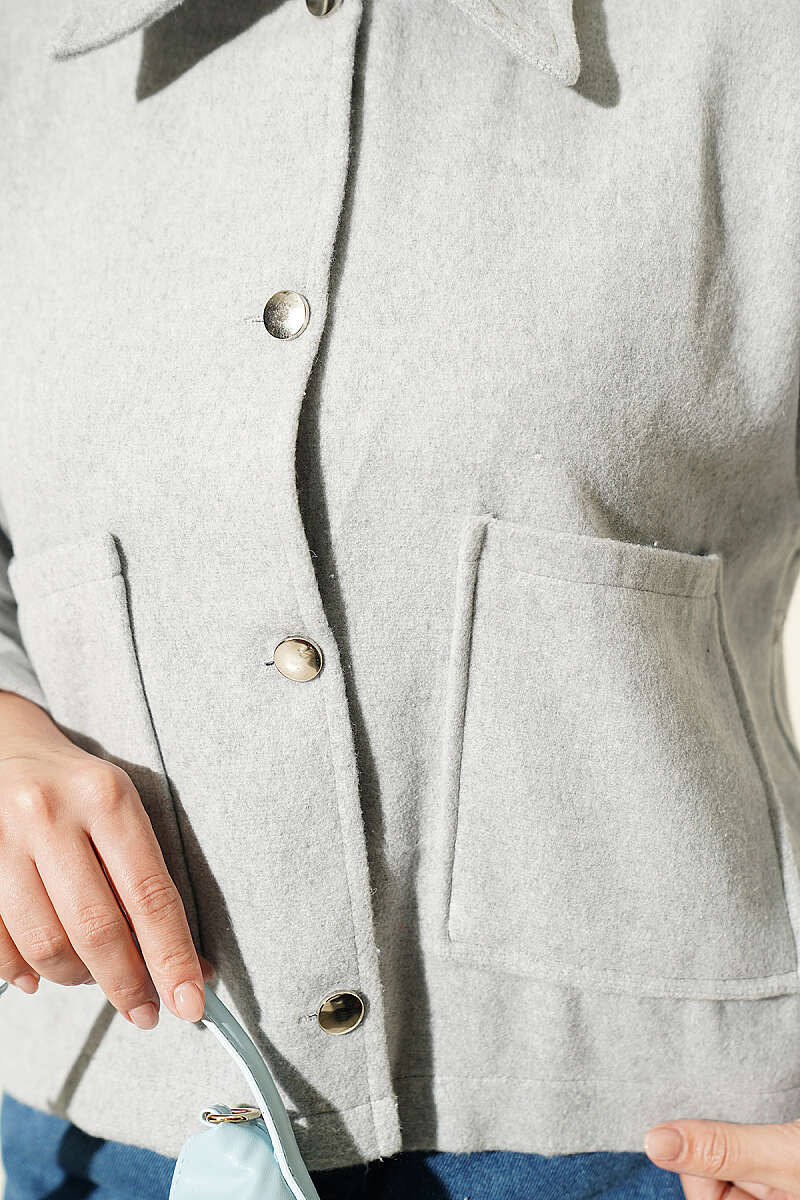 Short Felt Jacket with Button Detail - Grey