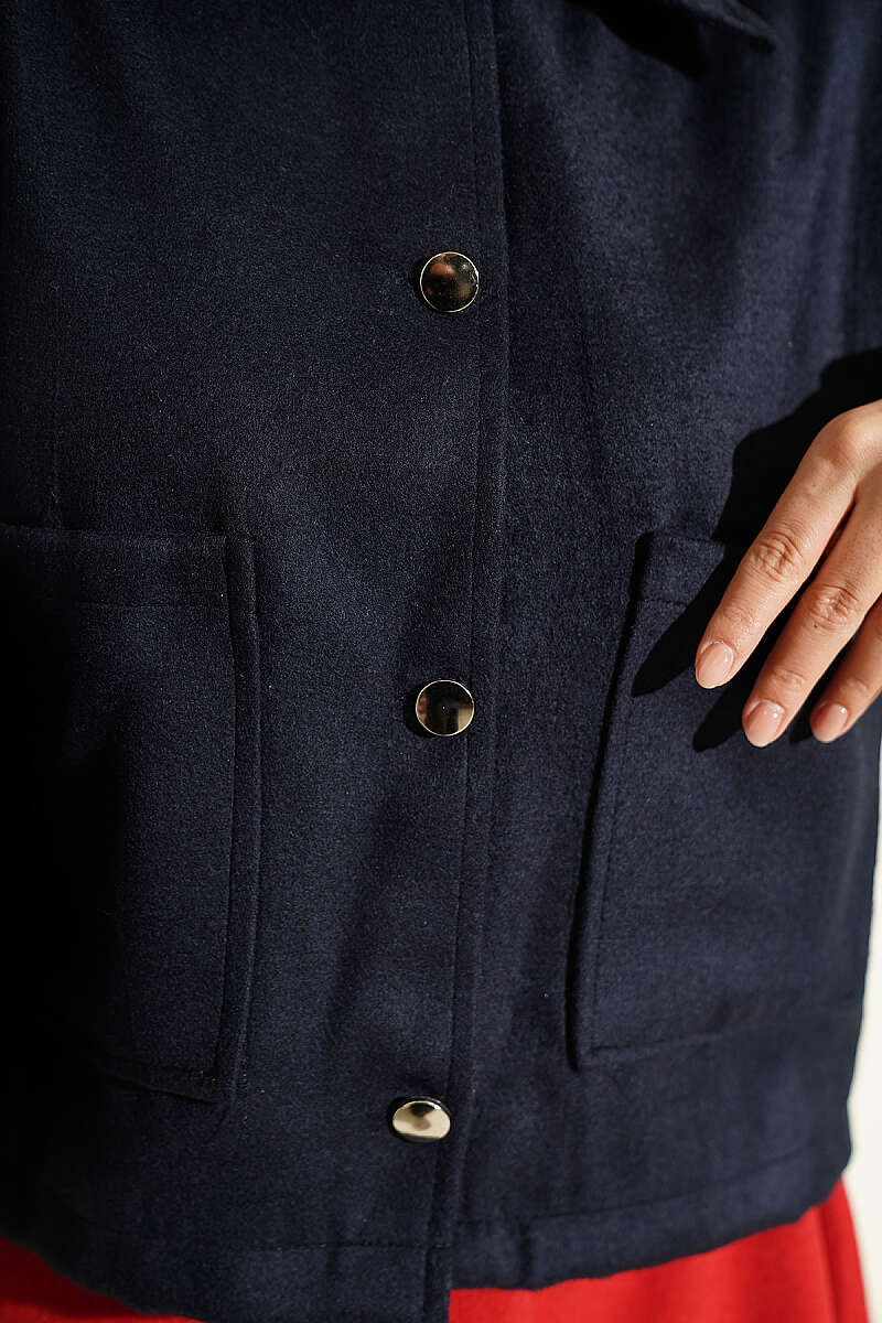Short Felt Jacket with Button Detail - Navy