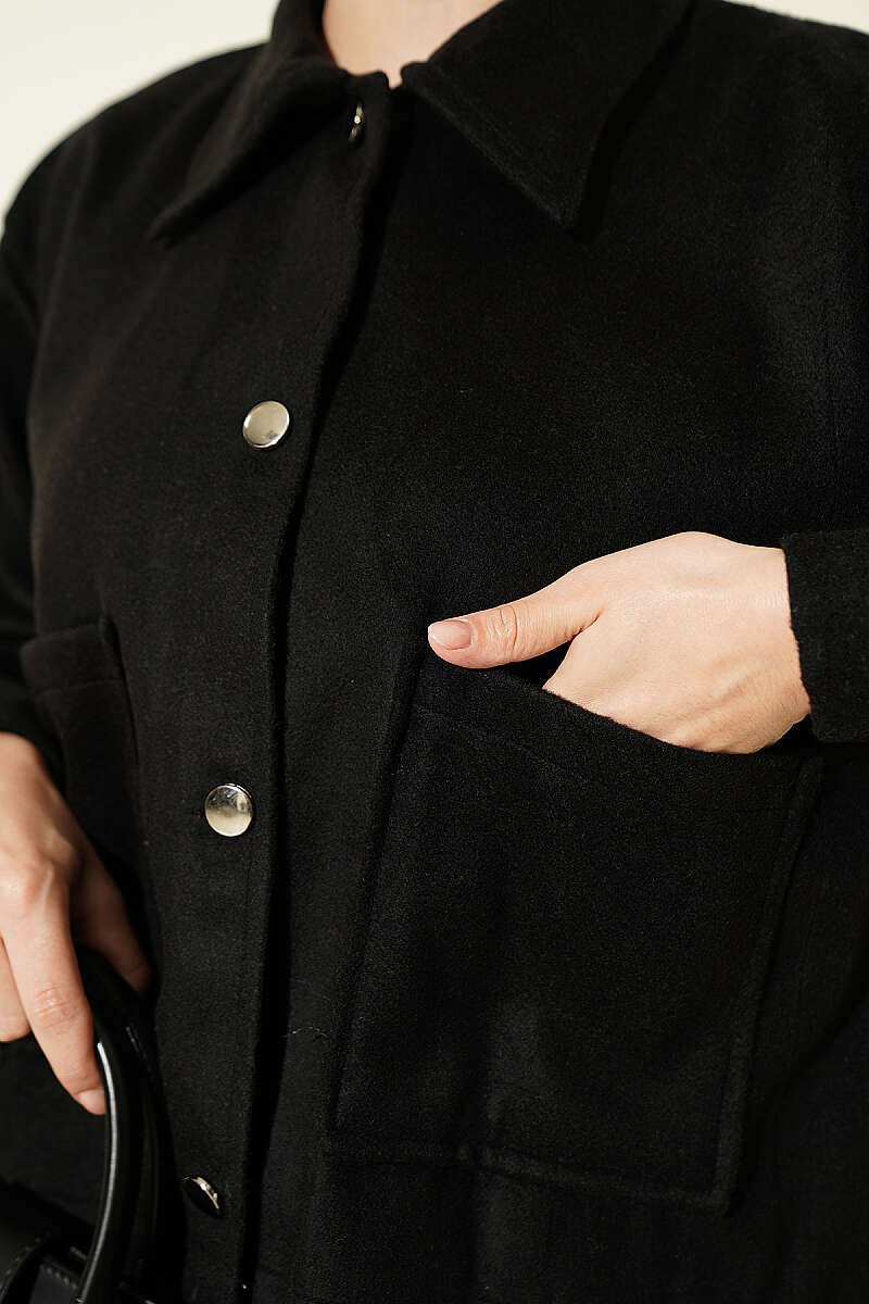 Short Felt Jacket with Button Detail - Black
