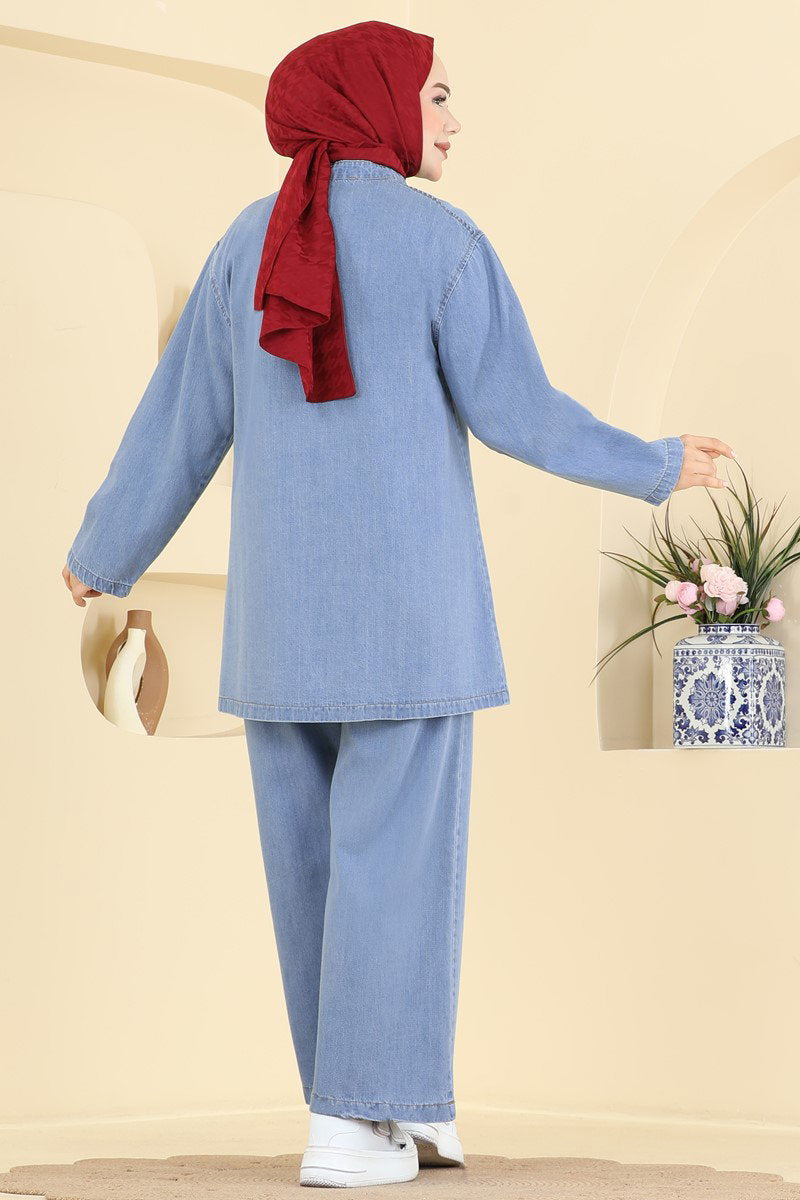 Denim Set with Button Detail - Light Denim