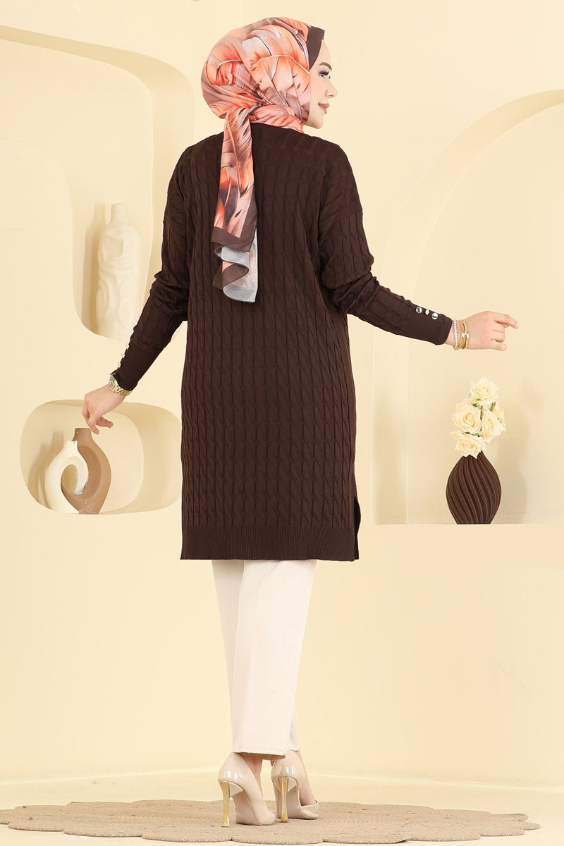 Button-Detail Mercerised Cardigan - Dark Brown