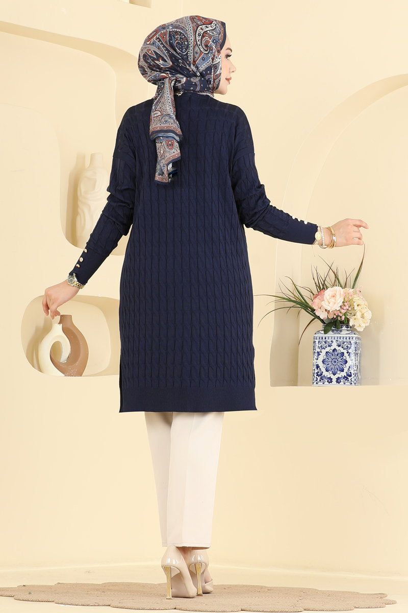 Button-Detail Mercerised Cardigan - Navy