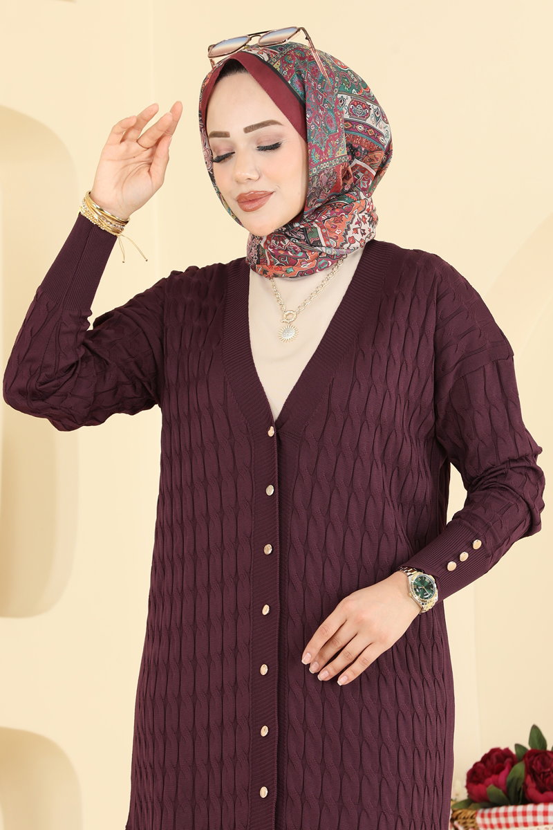 Button-Detail Mercerised Cardigan - Plum