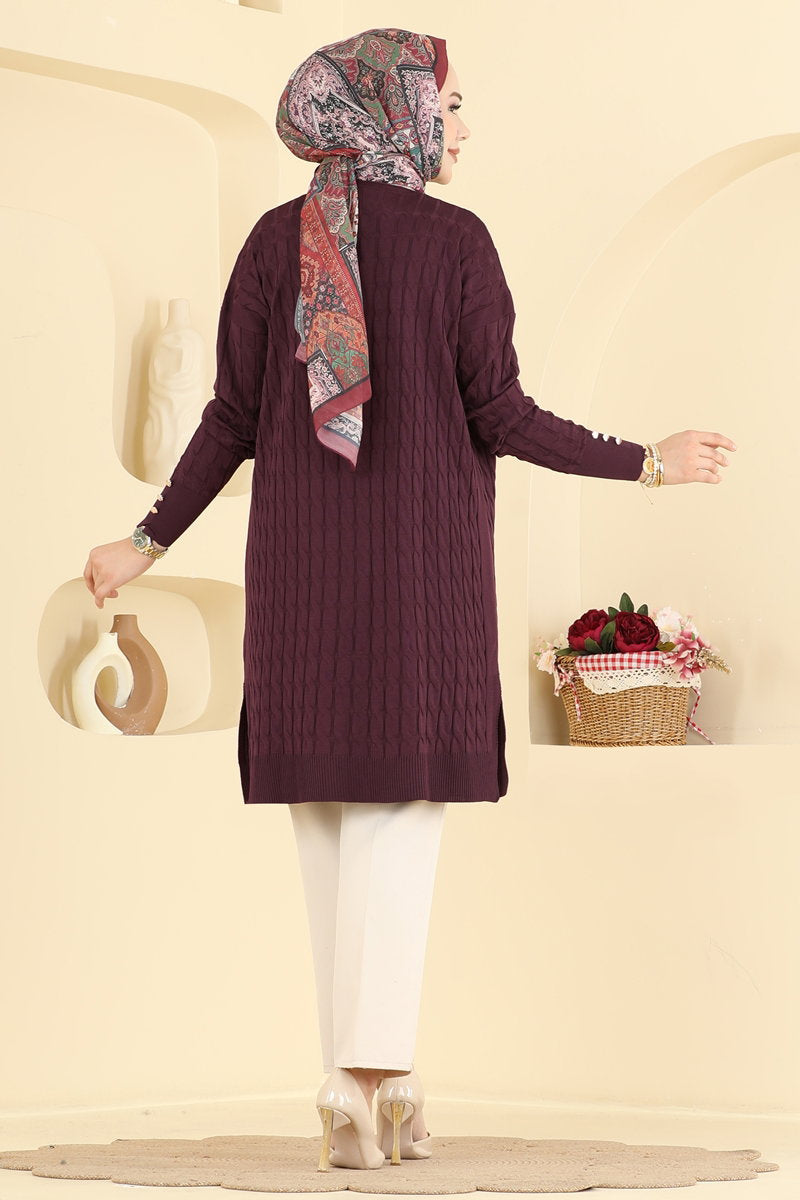 Button-Detail Mercerised Cardigan - Plum