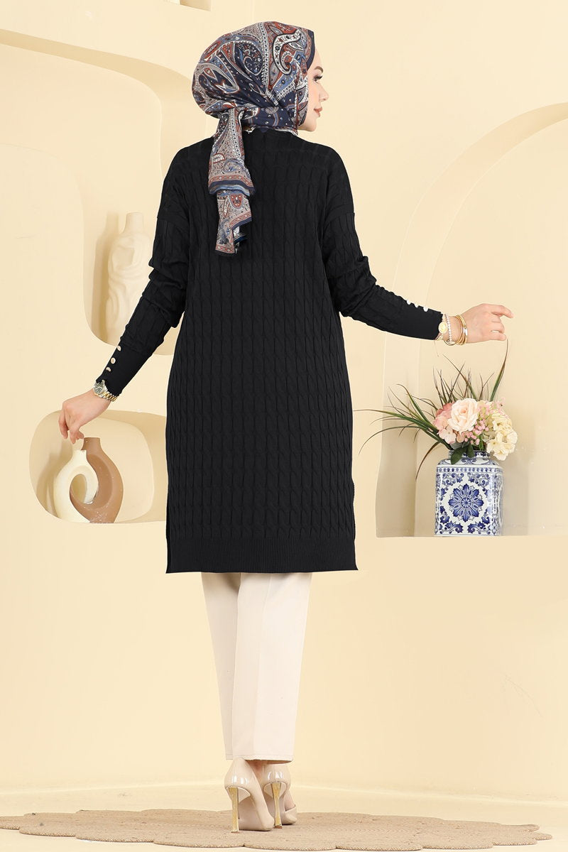 Button-Detail Mercerised Cardigan - Black