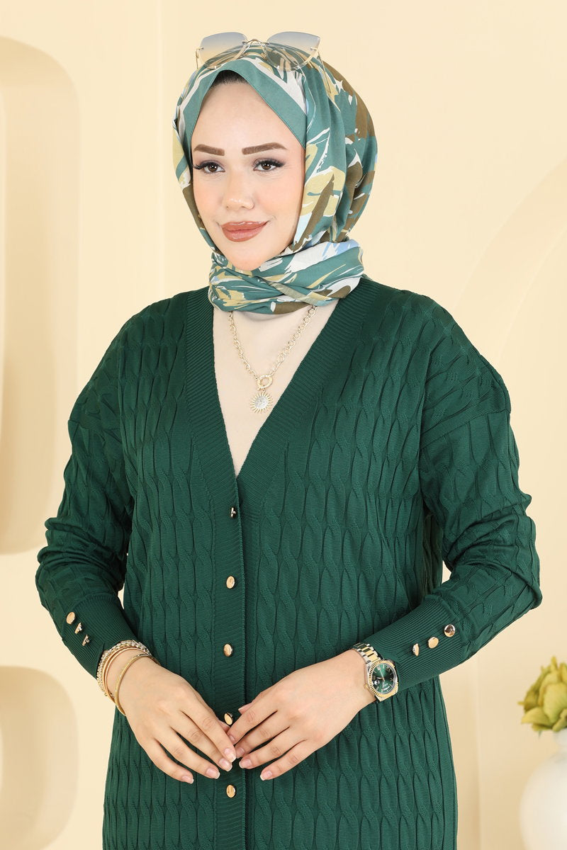 Button-Detail Mercerised Cardigan - Emerald