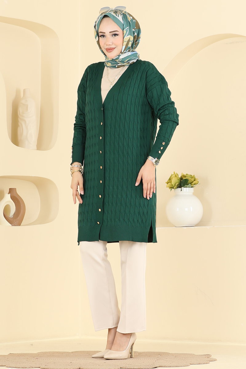 Button-Detail Mercerised Cardigan - Emerald