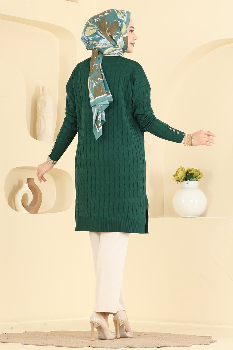 Button-Detail Mercerised Cardigan - Emerald