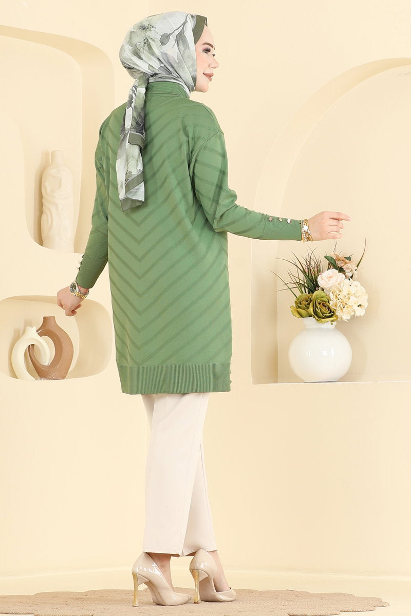 Button-Detail Mercerised Tunic - Almond Green