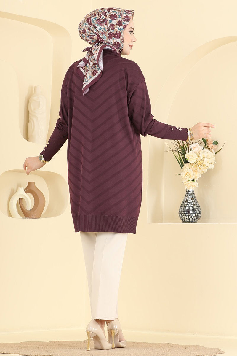 Button-Detail Mercerised Tunic - Plum