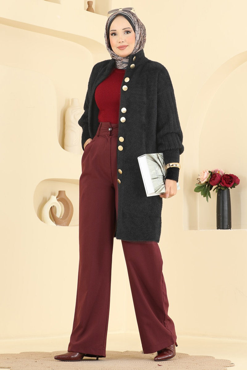 Knit Cardigan with Button Detail - Black