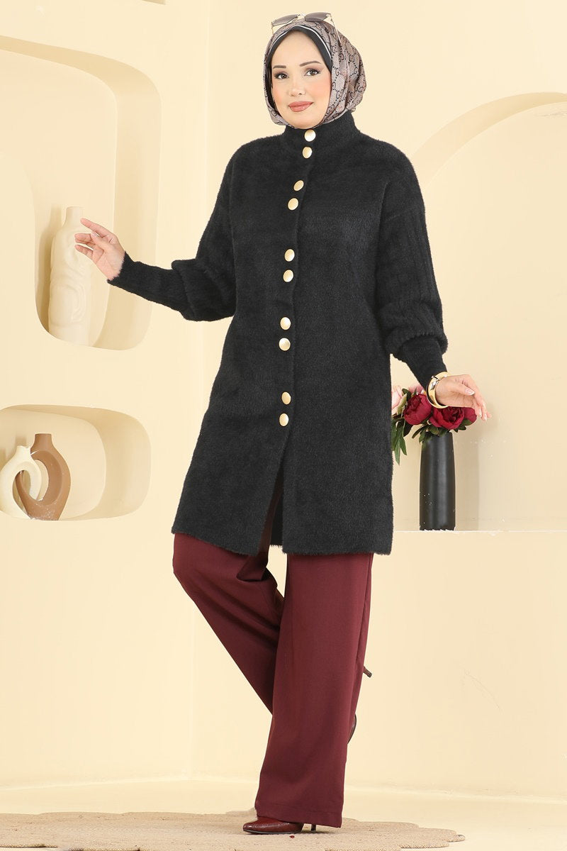 Knit Cardigan with Button Detail - Black