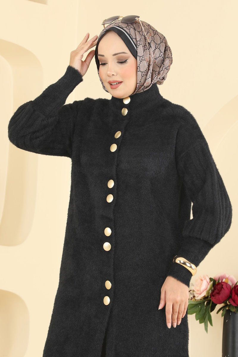 Knit Cardigan with Button Detail - Black