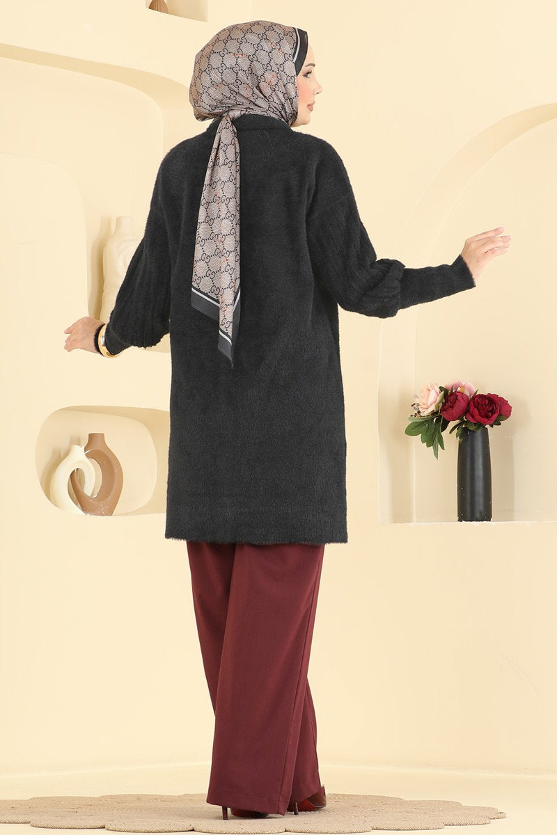 Knit Cardigan with Button Detail - Black