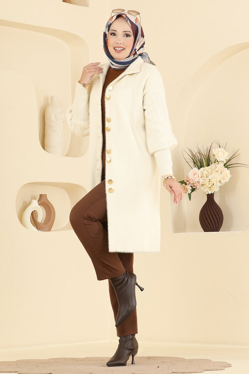 Knit Cardigan with Button Detail - Stone