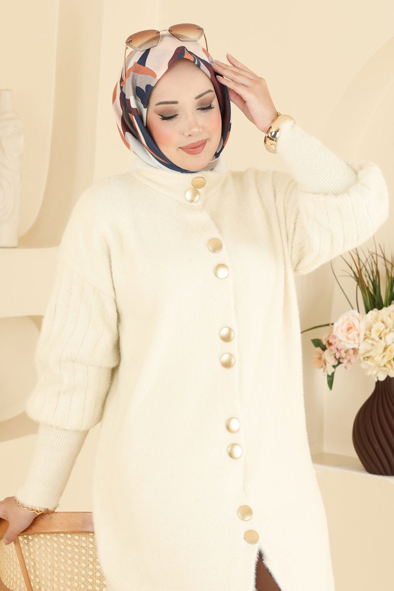 Knit Cardigan with Button Detail - Stone