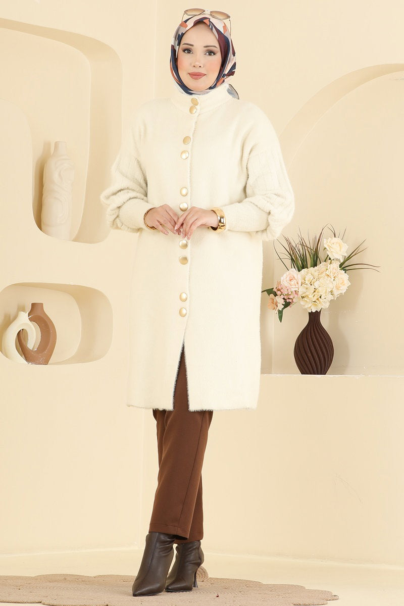Knit Cardigan with Button Detail - Stone