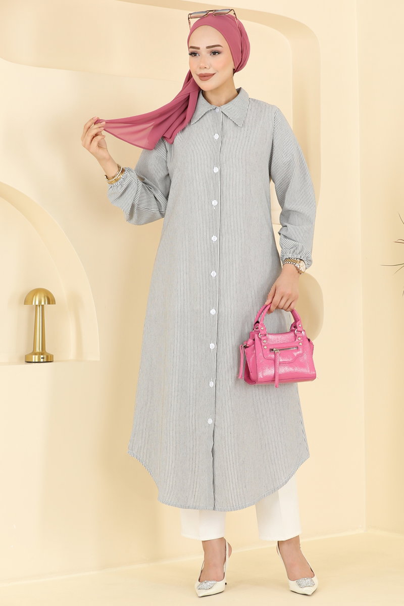 Viscose Tunic with Buttons - Black
