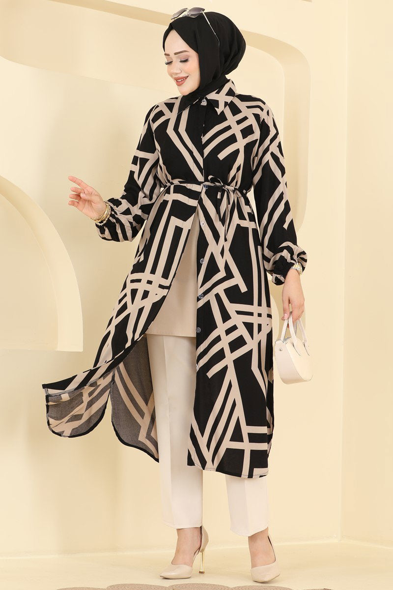 Viscose Tunic with Button Detail - Black