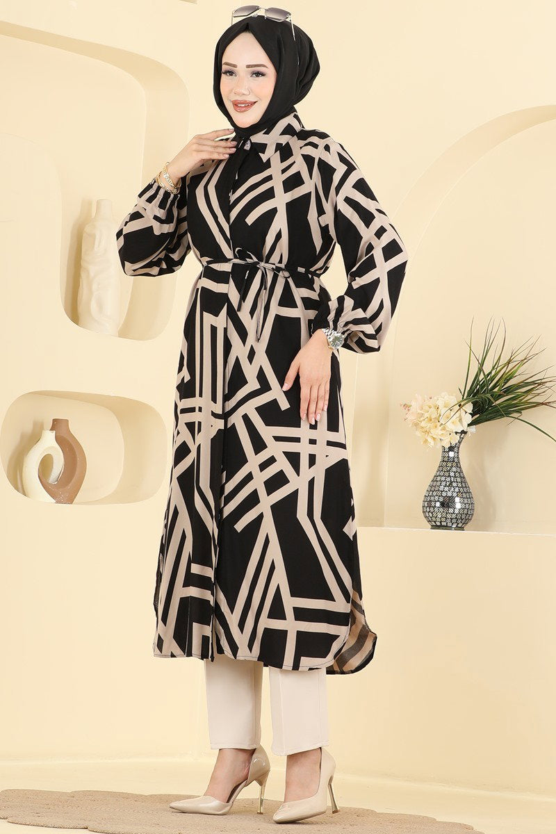 Viscose Tunic with Button Detail - Black