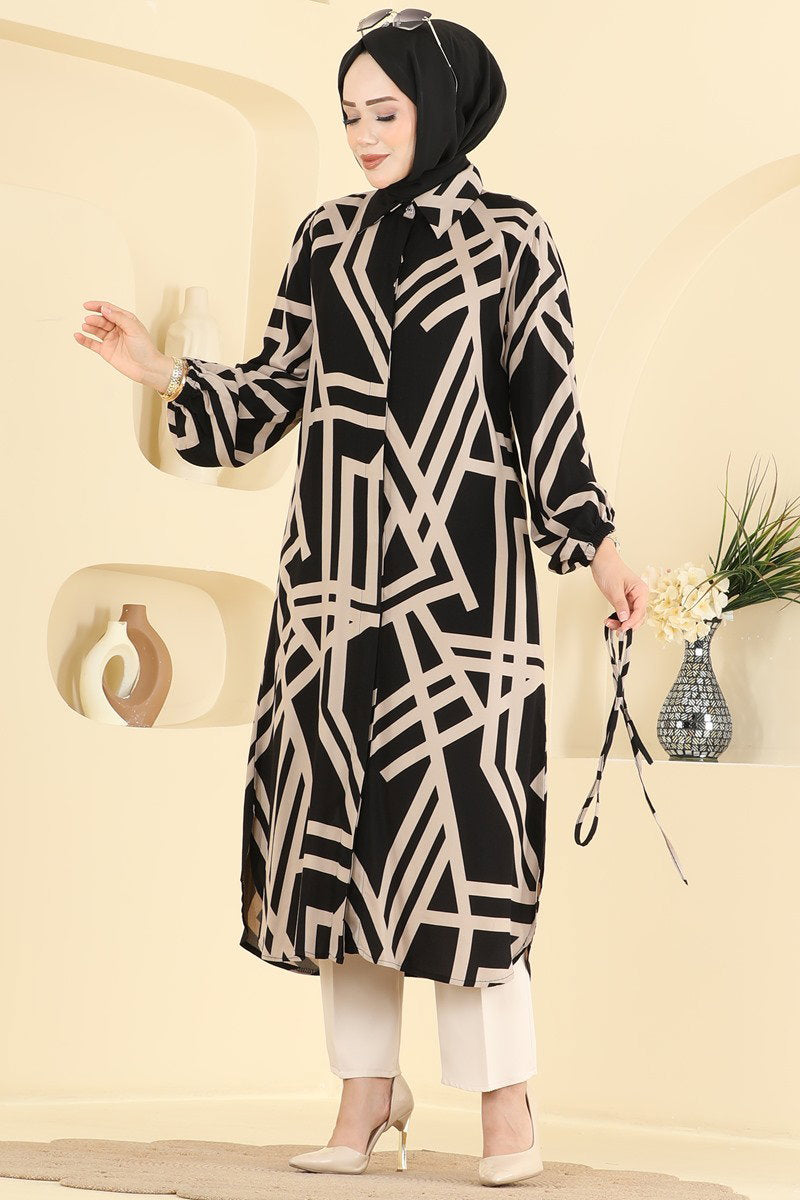 Viscose Tunic with Button Detail - Black