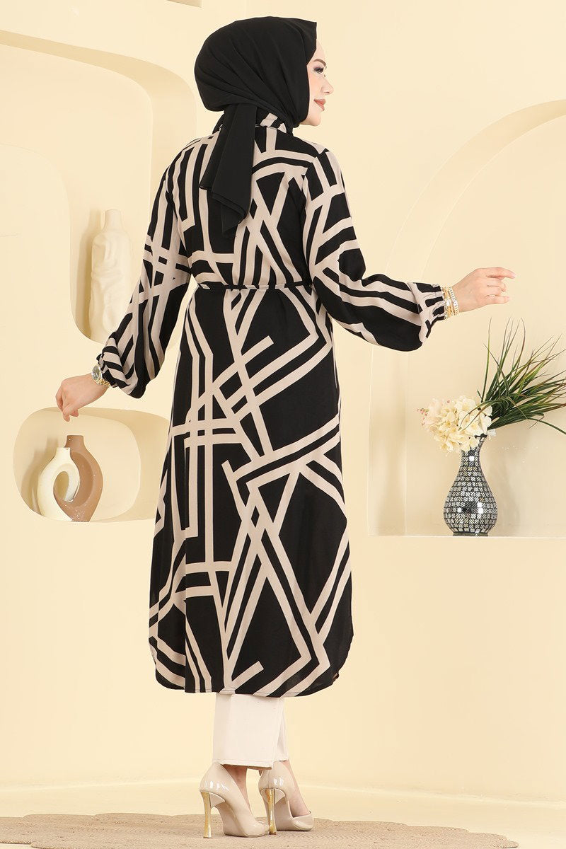 Viscose Tunic with Button Detail - Black