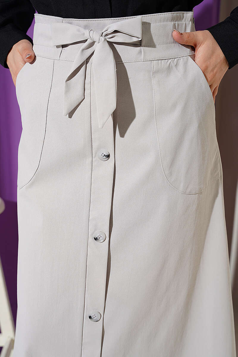 Tie Skirt with Faux Buttons - Grey