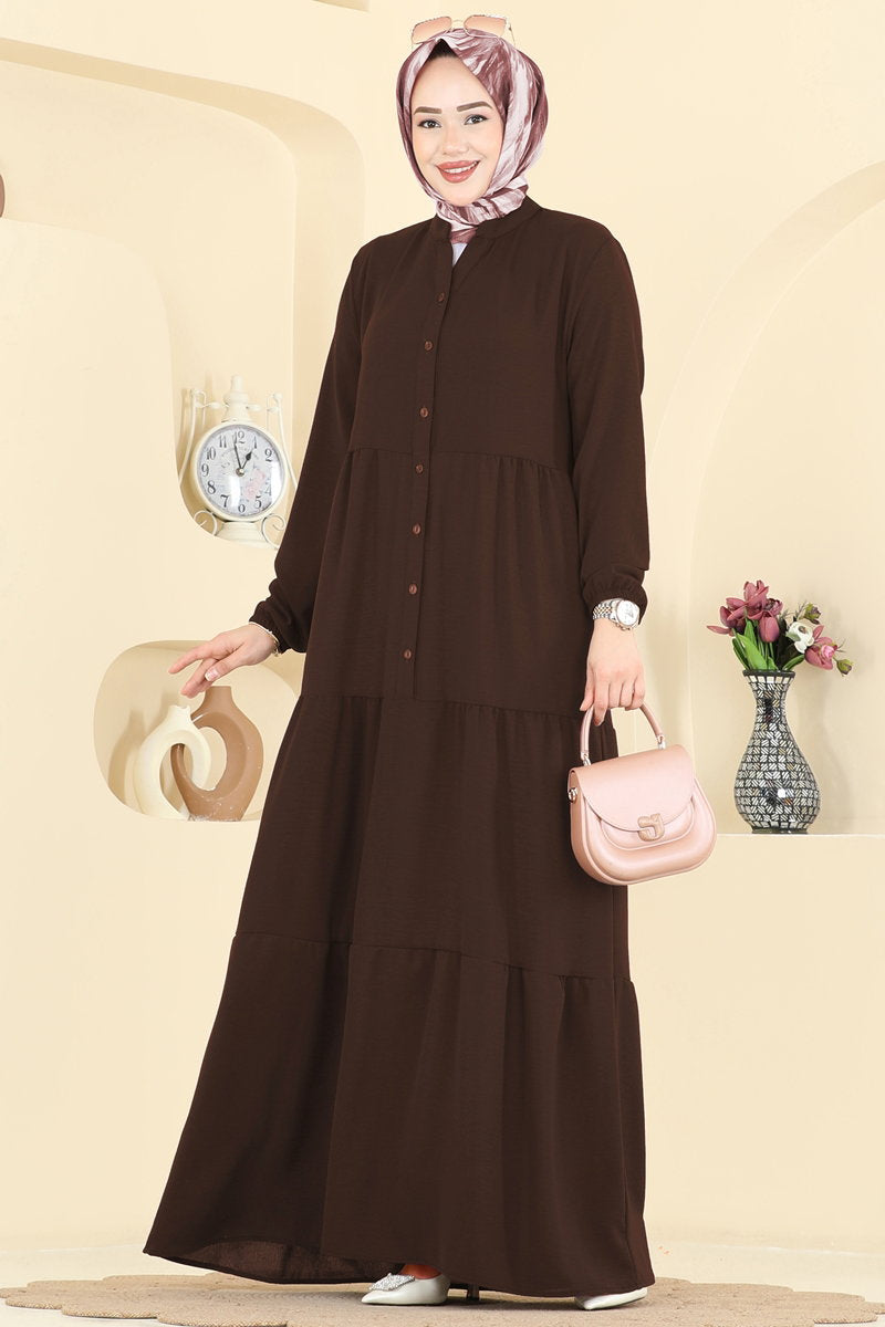 Long Aerobin Button Dress - Light Brown