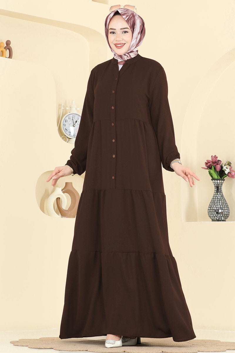 Long Aerobin Button Dress - Light Brown