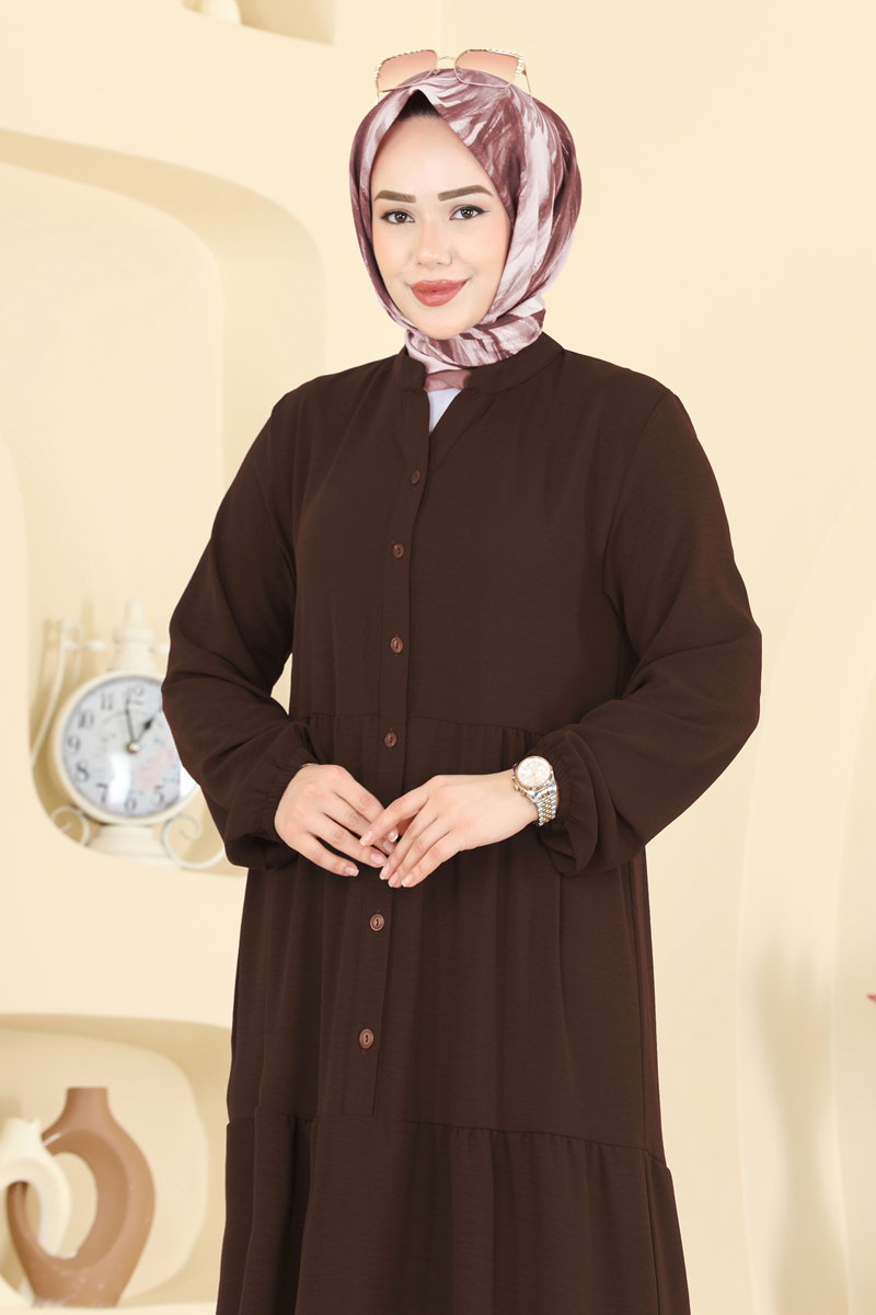 Long Aerobin Button Dress - Light Brown