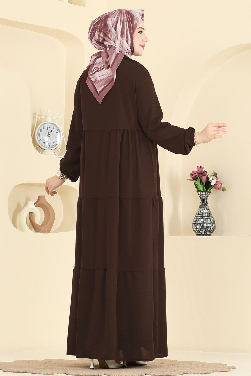 Long Aerobin Button Dress - Light Brown