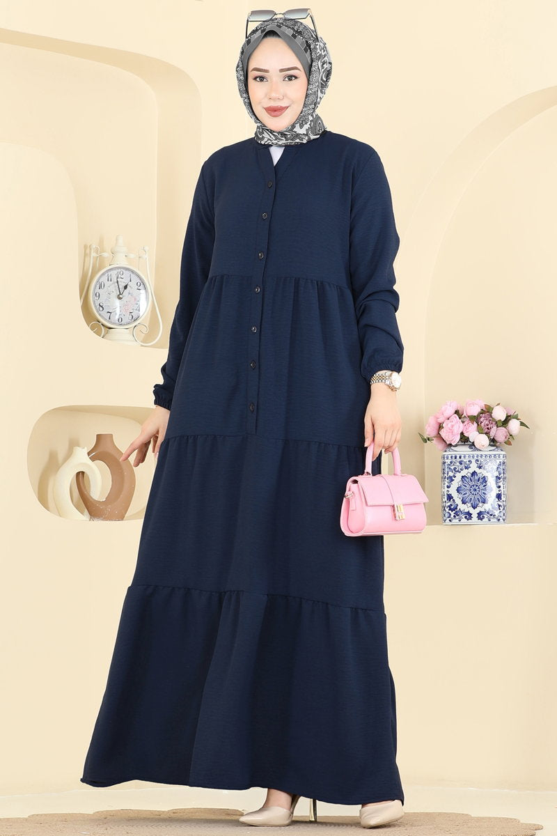 Long Aerobin Button Dress - Light Navy