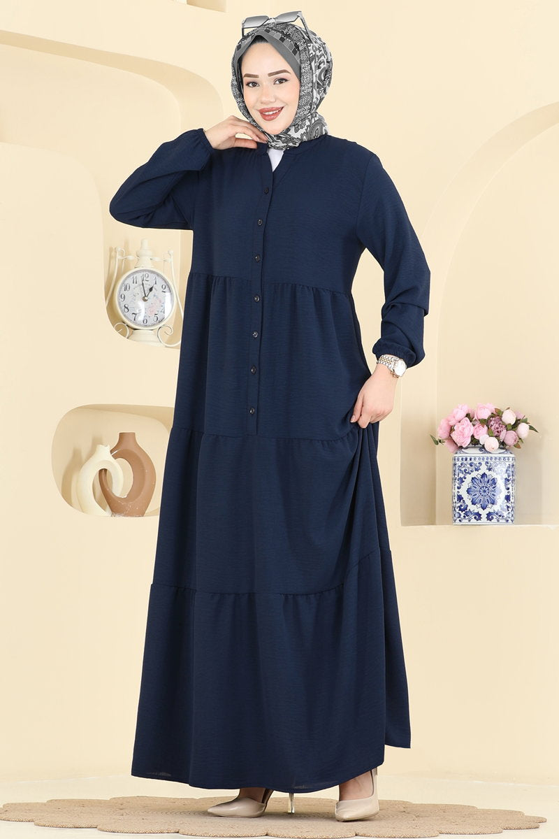 Long Aerobin Button Dress - Light Navy