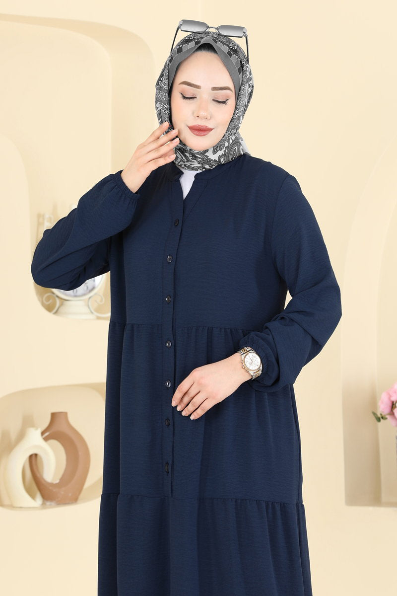 Long Aerobin Button Dress - Light Navy