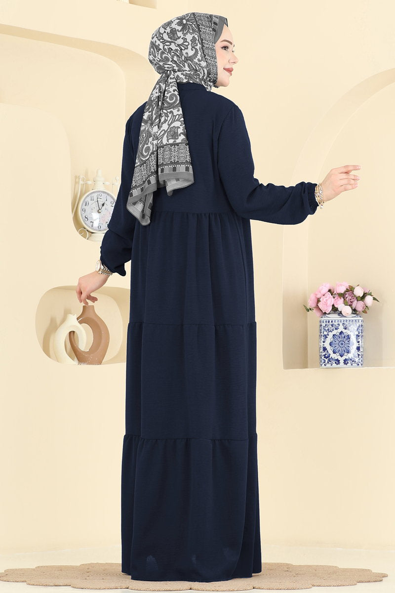Long Aerobin Button Dress - Light Navy