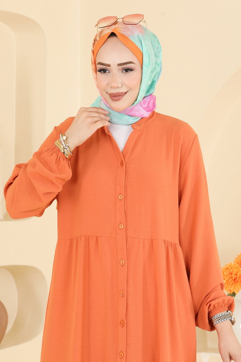 Long Aerobin Button Dress - Light Orange